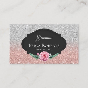 Haar-Stylist-Rosen-Gold-u. Silber-Glitzer-Haar Visitenkarte