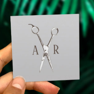 Haar-Stylist-rustikales Monogramm Scissor Logo Quadratische Visitenkarte