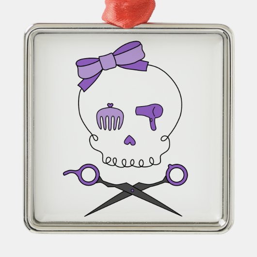 Haar-Stylist-Schädel u. Scissor die lila Silbernes Ornament (Vorne)