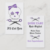 Haar-Stylist-Schädel u. Scissor die lila Terminkarte (Vorne/Hinten)