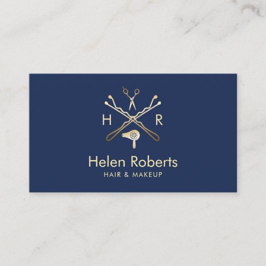 Haar-Stylist-Schönheits-Salon-Logo-moderne Marine Visitenkarte (Vorderseite)