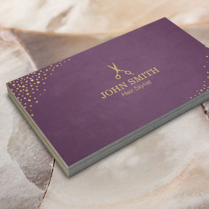 Haar-Stylist-Scissor lila Goldpunkte u. Visitenkarte