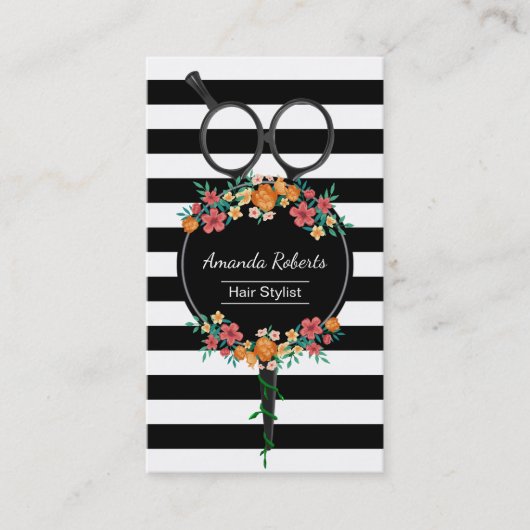 Haar-Stylist Scissor u. Blumen-moderne Verabredung Terminkarte (Vorderseite)