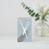 Haar-Stylist-staubiger blauer u. silberner Visitenkarte (Stehend Vorderseite)