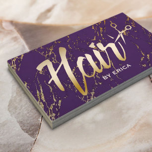 Haar-Stylist-Typografie-modernes Goldlila Marmor Visitenkarte