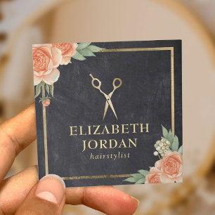 Haar-Stylist-Vintage elegante mit Blumentafel Quadratische Visitenkarte