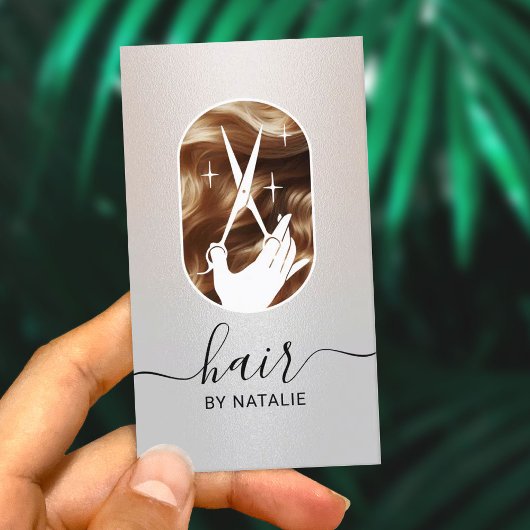 Haar Stylistische Schere Logo Moderner Silbersalon Visitenkarte