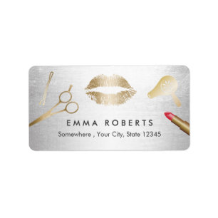 Haar u. Make-upschönheits-Salon-modernes Gold u. Adressaufkleber
