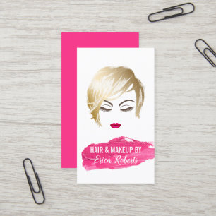Haar-u. Maskenbildner-Mädchen u. rosa Visitenkarte