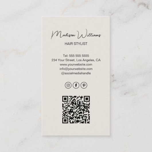 Haarbügel Modernes Foto neutral Visitenkarte (Rückseite)