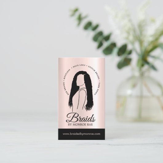 Haarbühne oder Haartrappe Braid Salon Rose Gold Visitenkarte (Stehend Vorderseite)