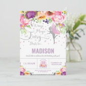 Haare Geburtstag Lila Floral Silber Whimsisch Einladung (Stehend Vorderseite)