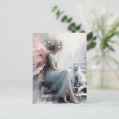 Haare mit weißer Katze auf den Treppen Postkarte (Stehend Vorderseite)