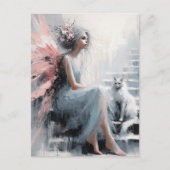 Haare mit weißer Katze auf den Treppen Postkarte (Vorderseite)