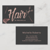 Haare Salon Rose Gold Typografie Dunkelgrau Visitenkarte (Vorne/Hinten)