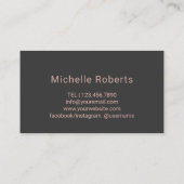 Haare Salon Rose Gold Typografie Dunkelgrau Visitenkarte (Rückseite)