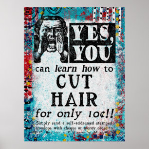 Haare schneiden - Lustige Vintage-Werbung Poster