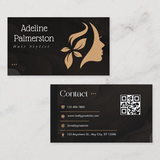 Haare Schwarz und Weiß  QR-Code  Visitenkarte (Vorne/Hinten)