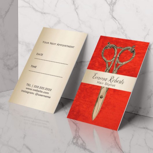 Haare Sterne Ernennung Modernes Gold & Roter Salon Terminkarte