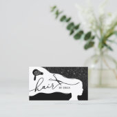 Haare Sterne Schwarzer Glitzer Salon Ernennung Terminkarte (Stehend Vorderseite)