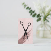 Haare Stilftige Haare und Schere Elegantes Rosa Visitenkarte (Stehend Vorderseite)