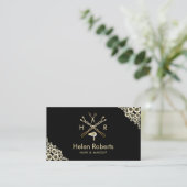 Haare Stylist Beauty Salon Logo Modern Gold Sequen Visitenkarte (Stehend Vorderseite)