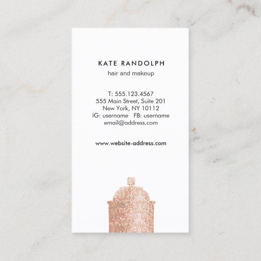 Haare Stylist Black Salon Rose Gold Haarspray Visitenkarte (Rückseite)