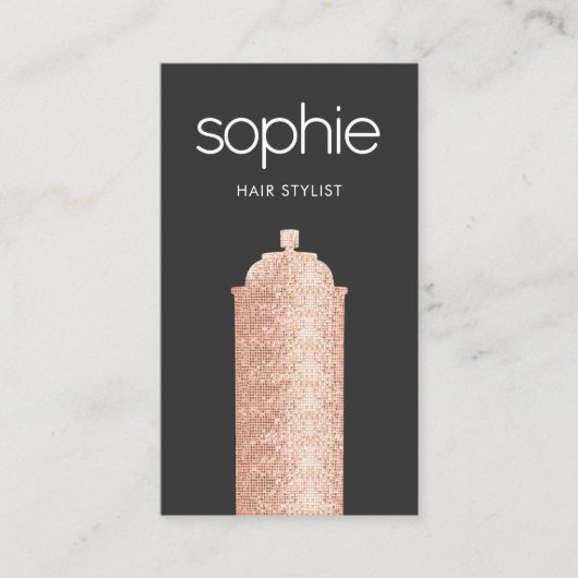 Haare Stylist Black Salon Rose Gold Haarspray Visitenkarte (Vorderseite)