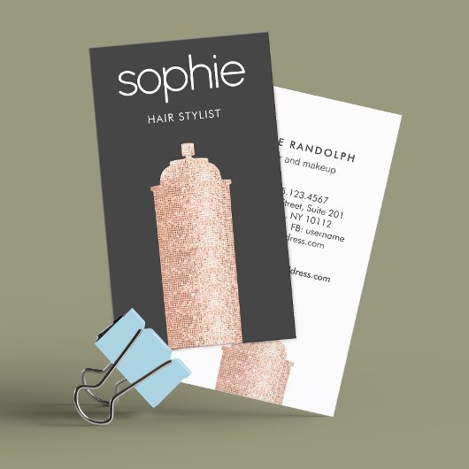Haare Stylist Black Salon Rose Gold Haarspray Visitenkarte