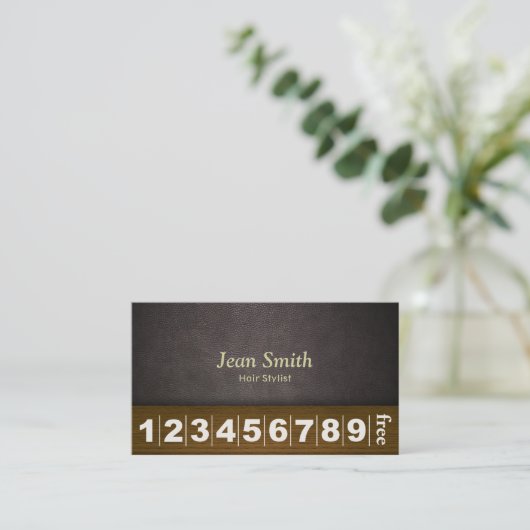 Haare Stylist Friseur Salon Leather & Wood Loyalit Treuekarte (Stehend Vorderseite)