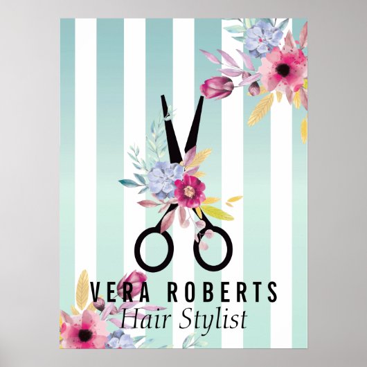 Haare Stylist Gold Schere & Beauty Strickblume Poster (Vorne)
