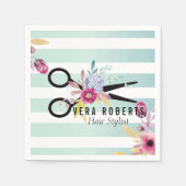 Haare Stylist Gold Schere Blütenstreifen Serviette (Vorderseite)