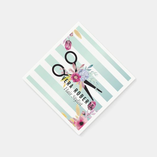 Haare Stylist Gold Schere Blütenstreifen Serviette (Ecke)