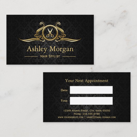 Haare Stylist Gold Schere Friseur Salon Ernennung Terminkarte (Vorne/Hinten)