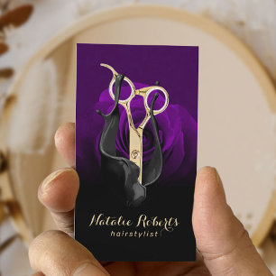Haare Stylist Gold Schere Lila Rose Blume Salon Visitenkarte