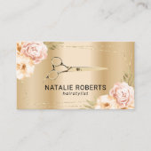 Haare Stylist Gold Schere Moderne Blumenwelt Visitenkarte (Vorderseite)