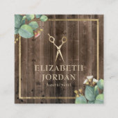 Haare Stylist Gold Schere Salon Botanisches Holz Quadratische Visitenkarte (Vorderseite)