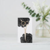 Haare Stylist Gold Schere Stylist Schwarze Blüte Visitenkarte (Stehend Vorderseite)