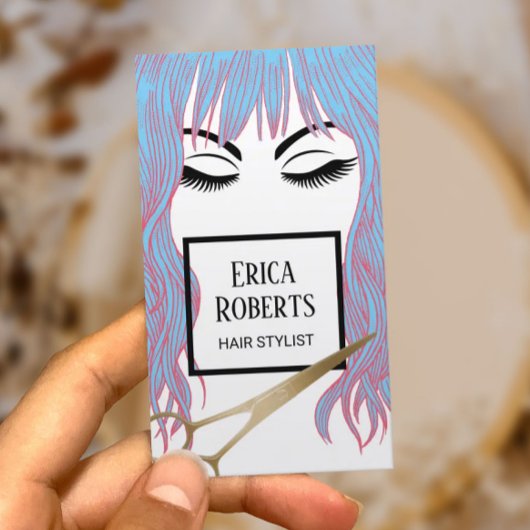 Haare Stylist Gold Scissor & Blue Hair Girl Salon Visitenkarte