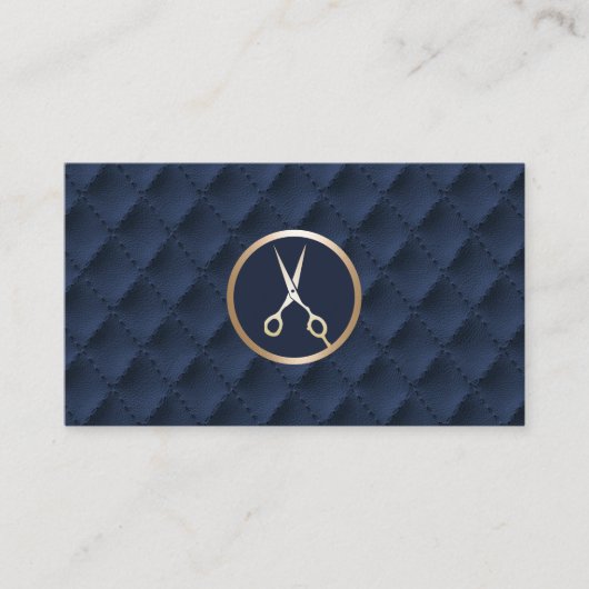 Haare Stylist Gold Scissor Navy Blue Quilts Salon Visitenkarte (Vorderseite)