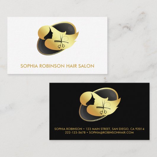 Haare Stylist Gold Script Scheren Comb Custom Visitenkarte (Vorne/Hinten)