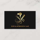 Haare Stylist Gold Script Scheren Dryer Comb Visitenkarte (Vorderseite)