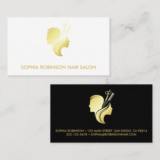 Haare Stylist Gold Script Scheren Unisex Custom Visitenkarte (Vorne/Hinten)