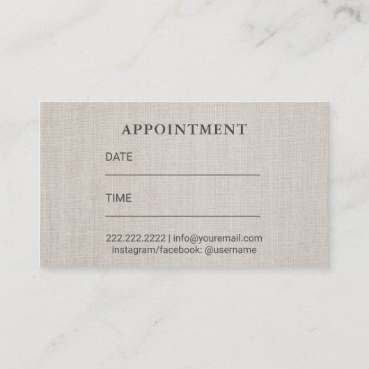 Haare Stylist Gold Typografy Linen Ernennung Terminkarte (Rückseite)