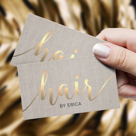 Haare Stylist Gold Typografy Linen Ernennung Terminkarte