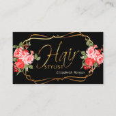 Haare Stylist in Schwarz und schöne rote Flora Visitenkarte (Vorderseite)