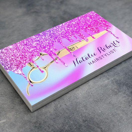 Haare Stylist Lila Unicorn Glitzer Tropfen Salon Visitenkarte