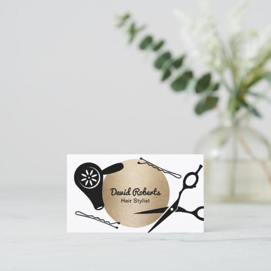Haare Stylist Moden Gold Circle Hair Salon Visitenkarte (Stehend Vorderseite)