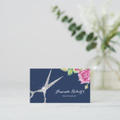 Haare Stylist Moderne Silberschere BlumenMarine Visitenkarte (Stehend Vorderseite)