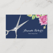 Haare Stylist Moderne Silberschere BlumenMarine Visitenkarte (Vorderseite)